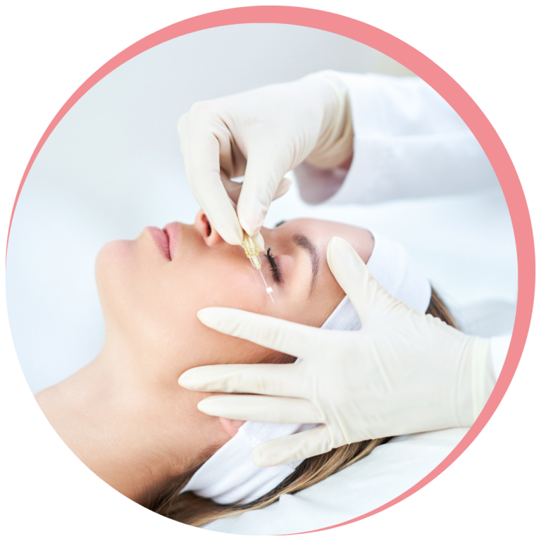 A women having anti wrinkle injections, using both botox and dermal filler injections at Battersea and Nine Elms Aesthetic Clinic.